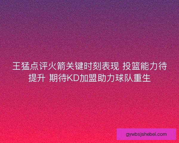 王猛点评火箭关键时刻表现 投篮能力待提升 期待KD加盟助力球队重生