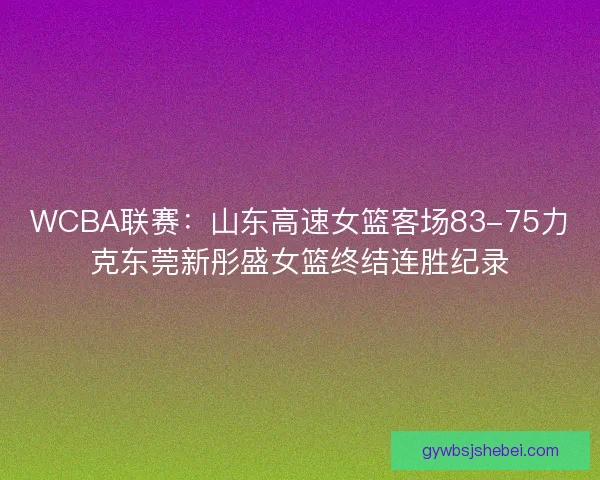 WCBA联赛：山东高速女篮客场83-75力克东莞新彤盛女篮终结连胜纪录