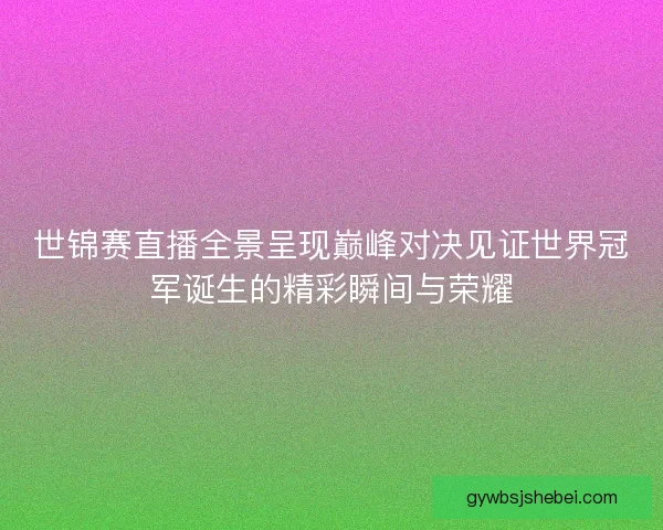 世锦赛直播全景呈现巅峰对决见证世界冠军诞生的精彩瞬间与荣耀